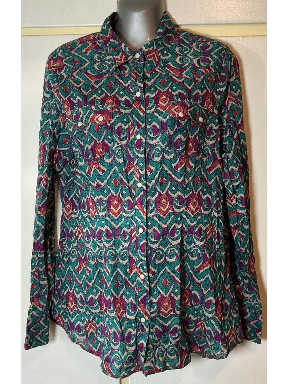 Tin Haul Women's Large Western Pearl Button Up Shirt Aztec